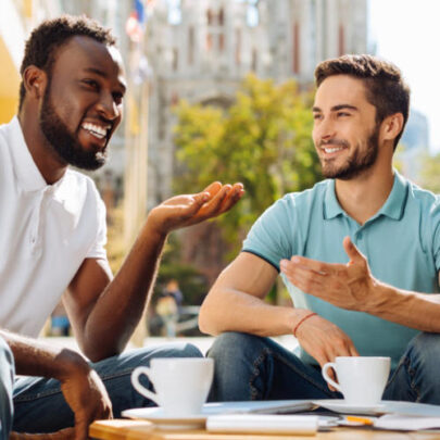 confident happy friends